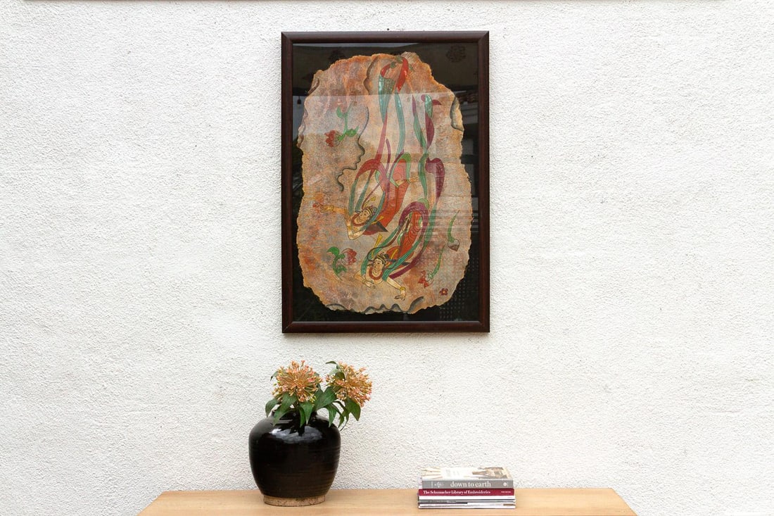 Framed Fresco Style Chinese Mural Fragment Art - 7