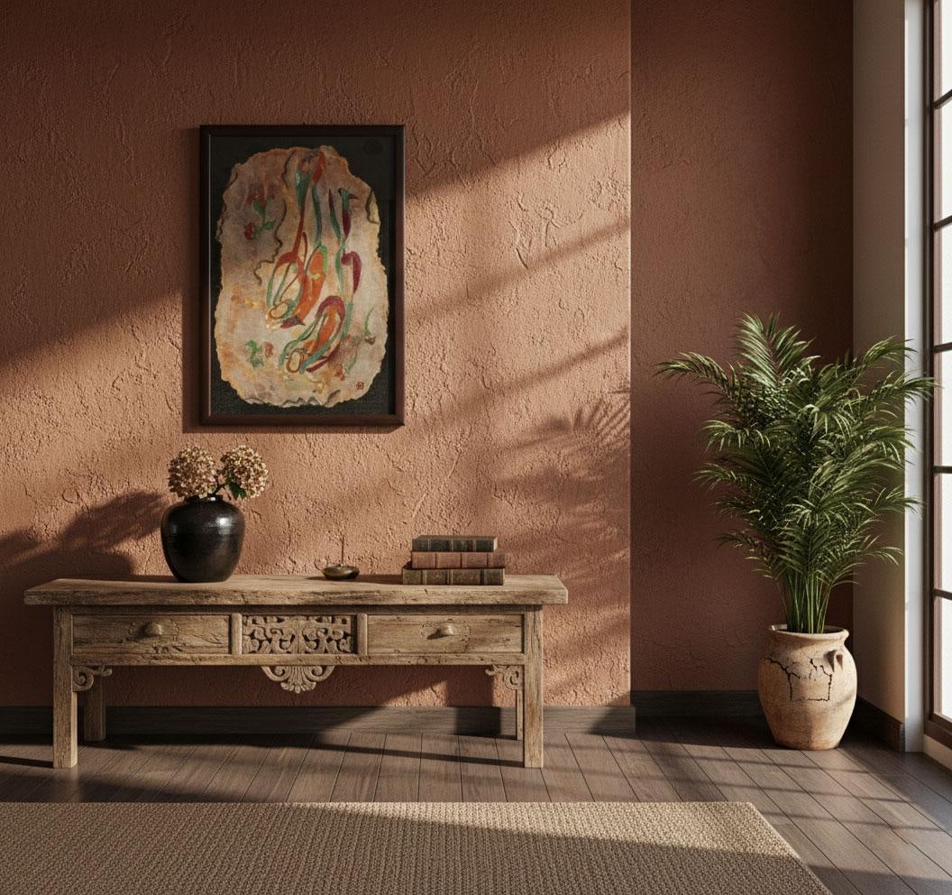 Framed Fresco Style Chinese Mural Fragment Art - 8