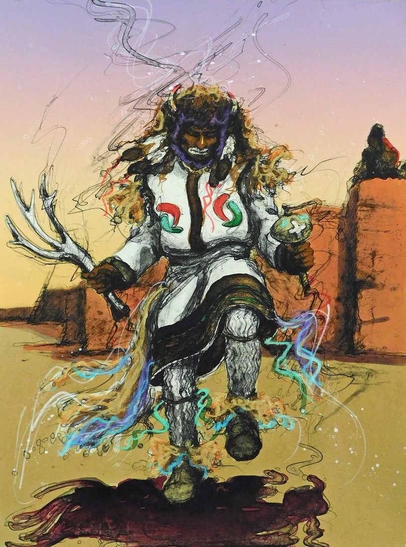 Larry Fodor "Moenkopi Buffalo Dancers 1" Original Color Lithograph H.Signed - 2