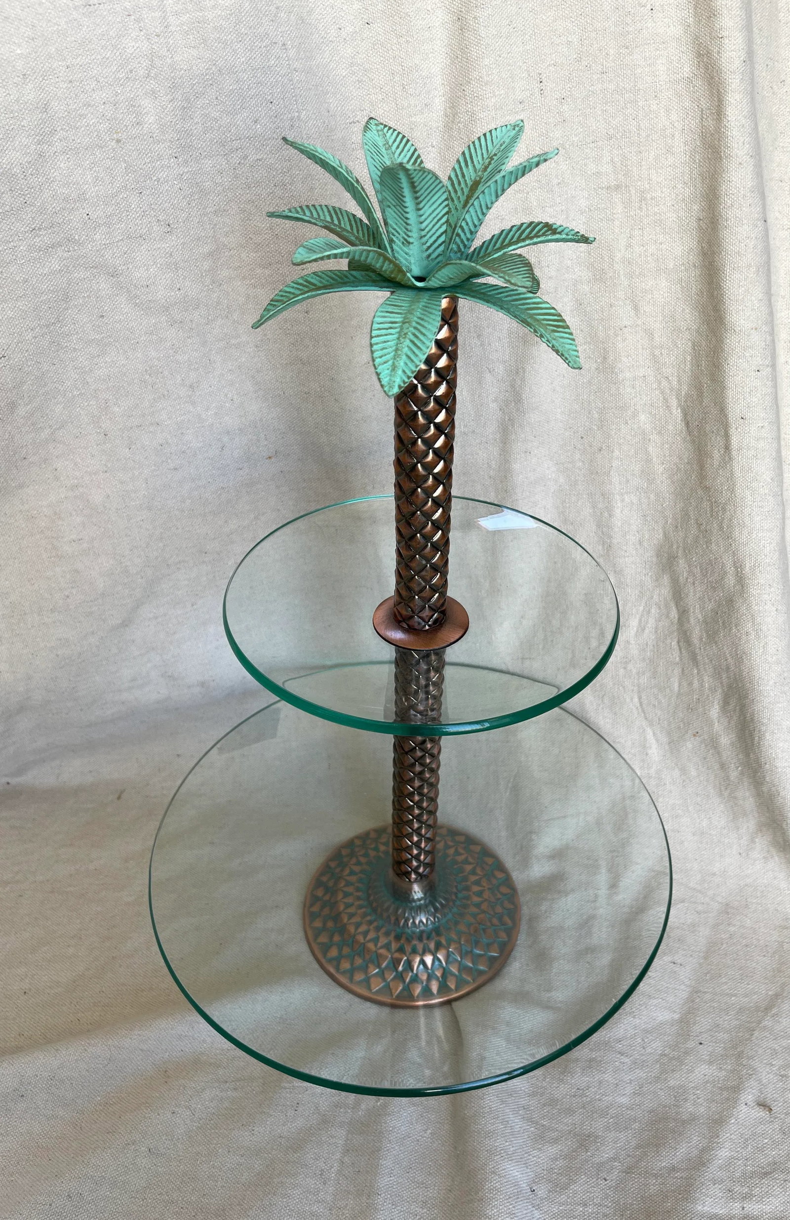 Vintage 2-Tier Glass & Copper Pineapple Serving Stand - 2