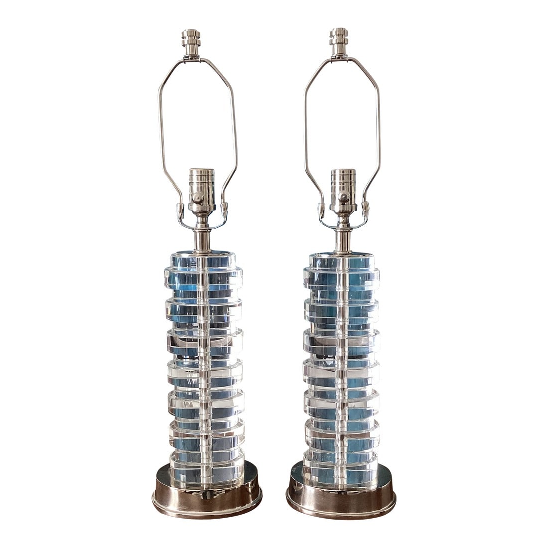 Visual Comfort Art Deco Style Glass and Nickel Table Lamps - a Pair (1 of 5)