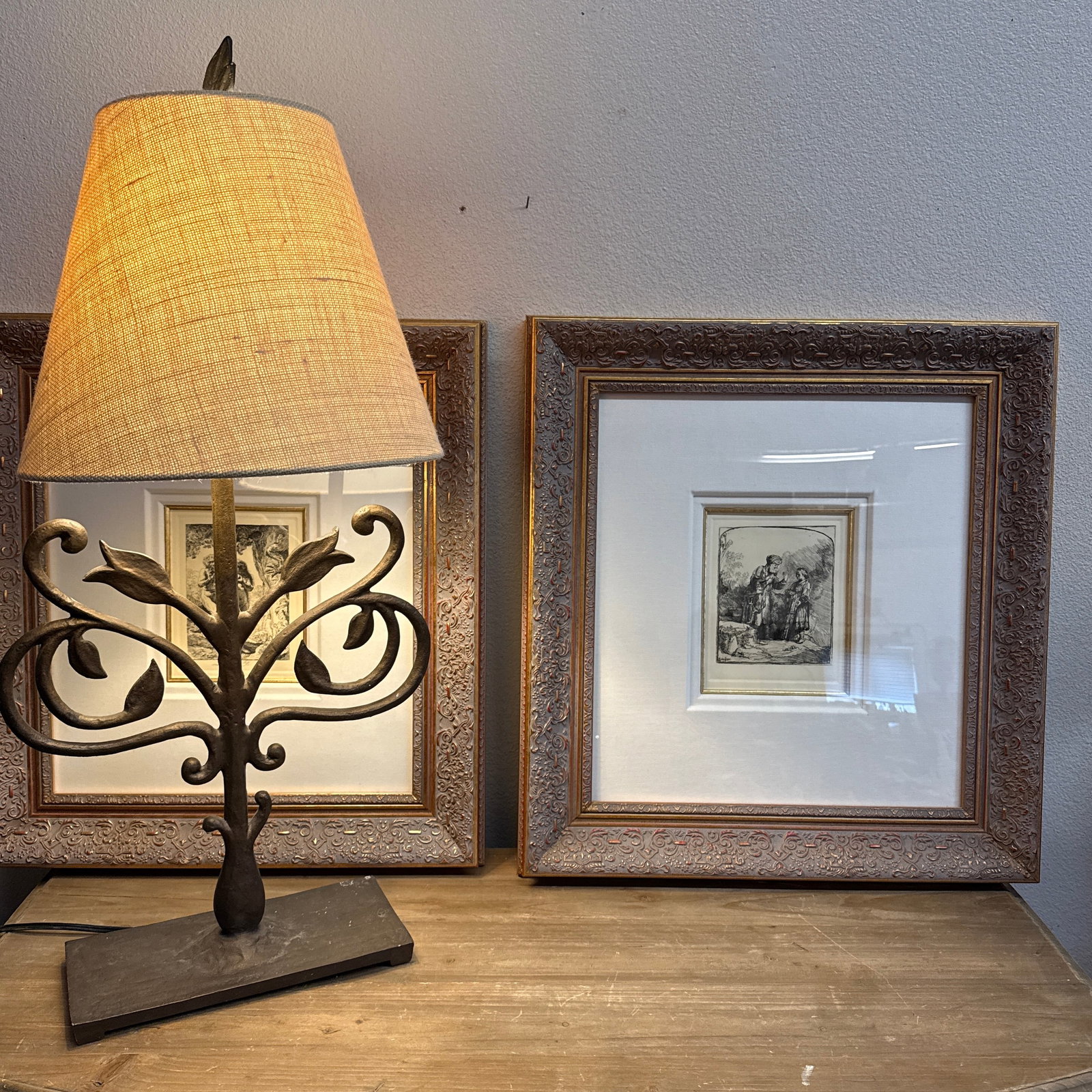 Etching of Abraham and Isaac by the Dutch Master Rembrandt Van Rijn, Created in 1645. Framed Reprodu - 6