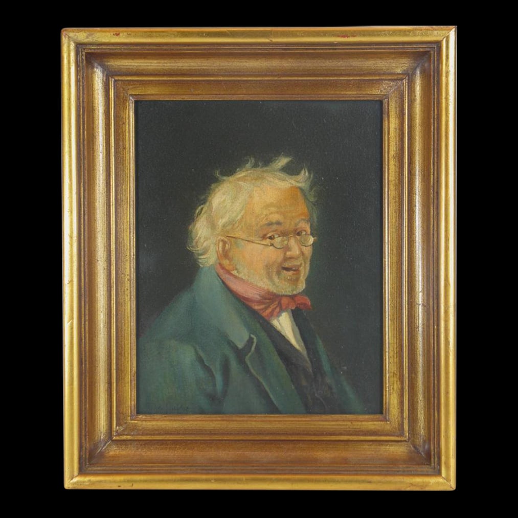 Art Panting Max Gaisser Portrait of Gentleman Oil on Panel Antique Gold Framed: Antique oil painting portrait of a gentleman by artist Max Gaisser, created in the period of Historicism (1850-1900). This medium-sized painting features a realistic style, framed in antique gold,