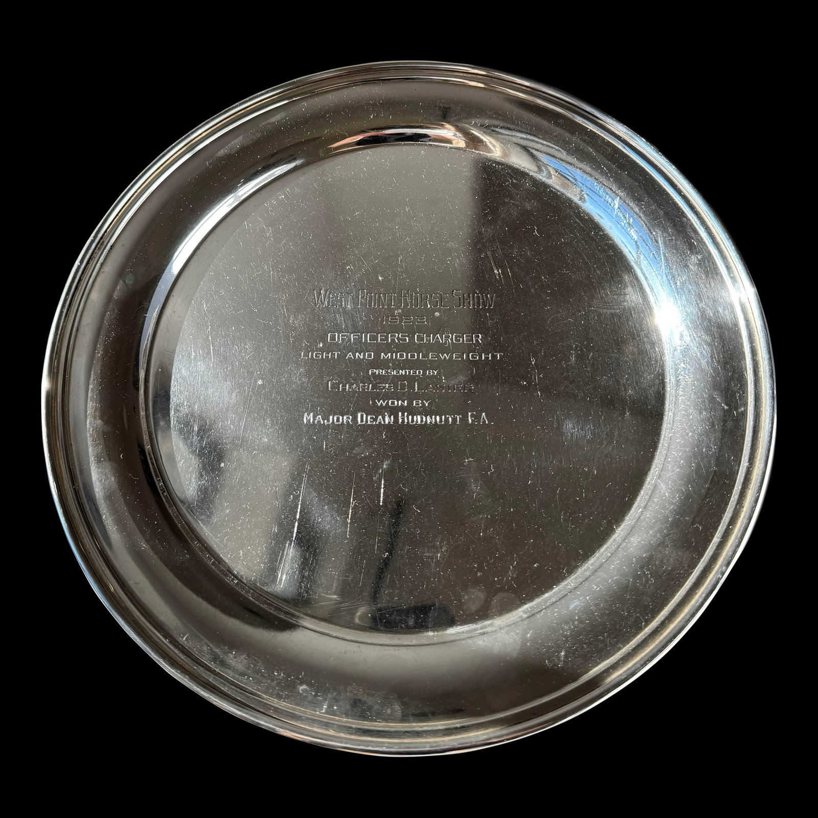 1920s Black Starr & Frost Sterling Silver Charger Tray, Model Ad S-17 ~ 12 Inch: This rare vintage sterling silver presentation charger combines exceptional craftsmanship from Black, Starr & Frost with significant historical provenance from the 1923 West Point Horse Show.