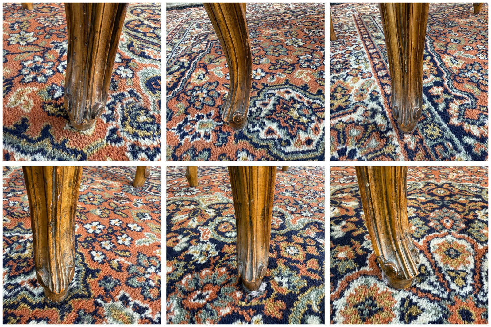 Mid 20th Century Tacked Red Vinyl & Fruitwood French Louis XV Fauteuil Dining Chairs - Set of 3 - 17