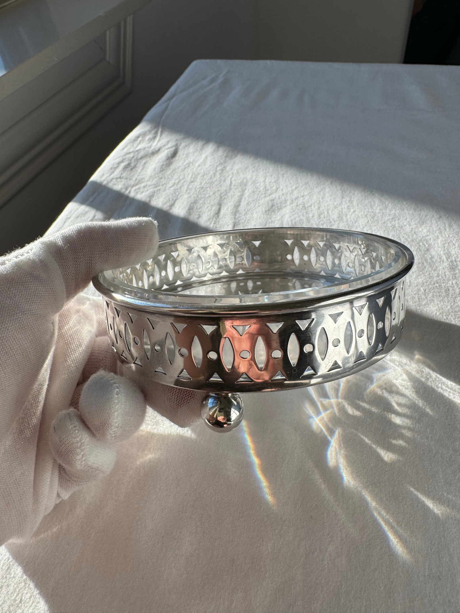 Antique Sterling Silver Pierced Bowl With Glass Insert, Marked 200sd - 3
