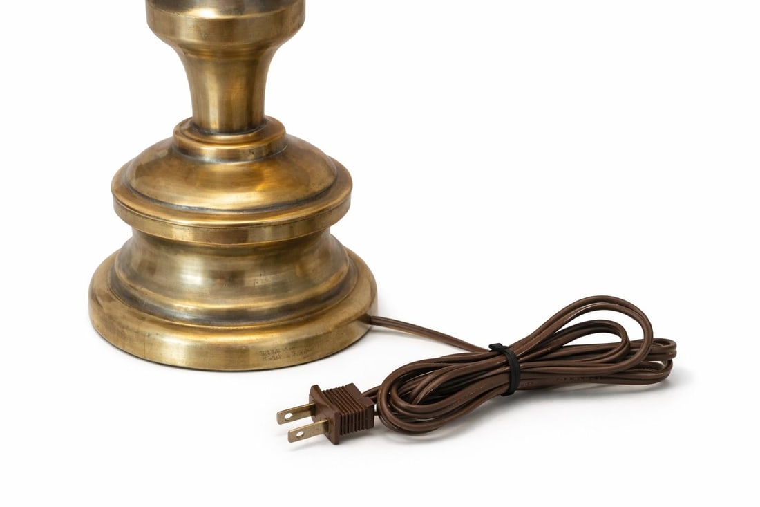 Vintage Solid Brass 3-Level Touch Table Lamp With Drum Shade, Circa 1980s - 9