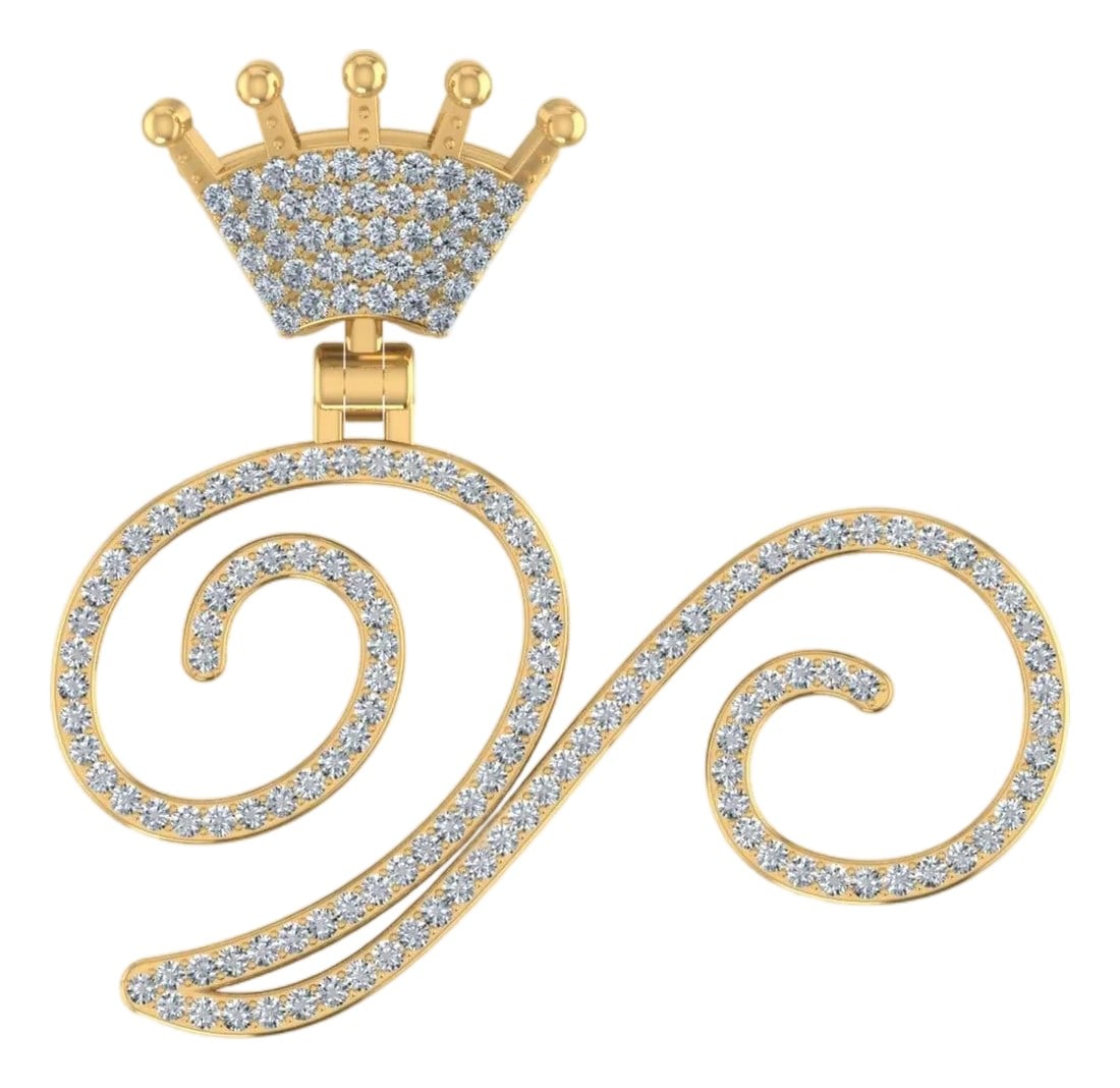 10K Yellow Gold Round Diamond Crown V Letter Initial Pendant 1/4 Cttw (1 of 3)