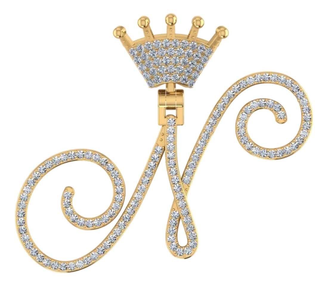 10K Yellow Gold Round Diamond Crown N Letter Initial Pendant 1/4 Cttw: This 10K Yellow Gold Round Diamond Crown N Letter Initial Pendant 1/4 Cttw is a refined diamond necklace crafted in premium rose gold and set with round brilliant diamonds. Designed for layering or