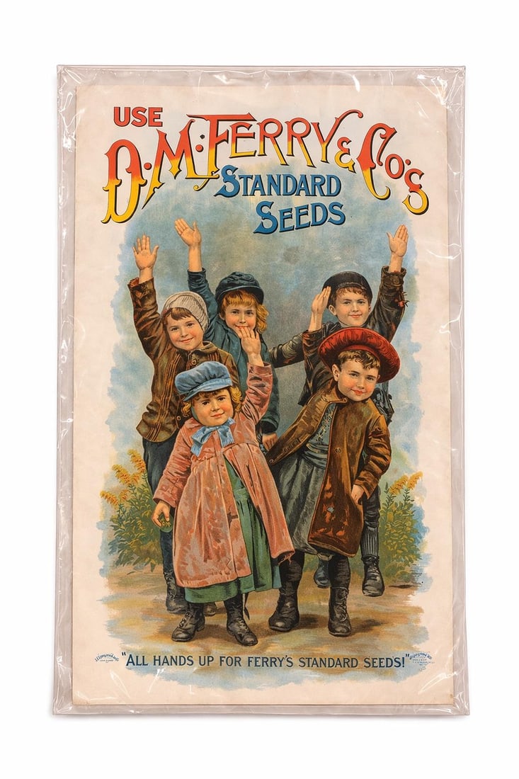 Vintage-Style d.m. Ferry & Co. "All Hands Up for Ferry's Standard Seeds" Advertising Print – - 2