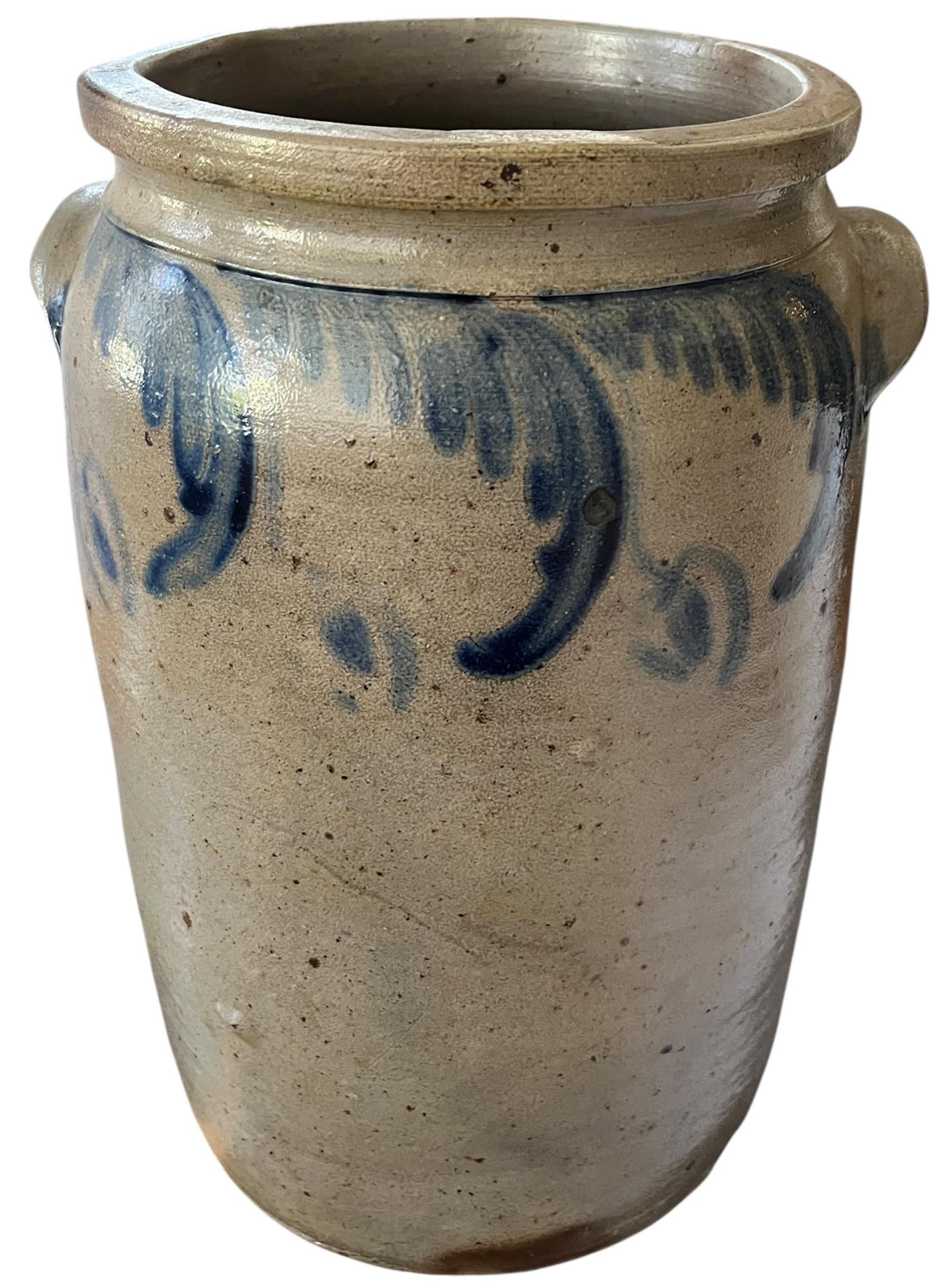 Antique 3-Gallon Salt-Glazed Stoneware Crock With Cobalt Decoration, Attributed to David Parr, c.186 - 3