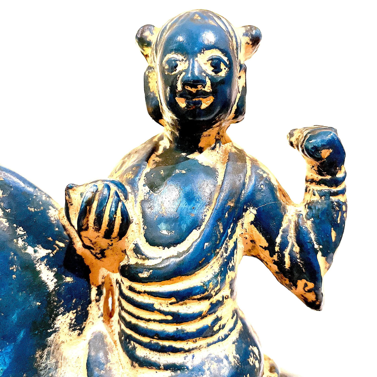 1950's Chinoiserie Stoneware Turquoise Teal Tang Warriors on Horses - Pair - 4