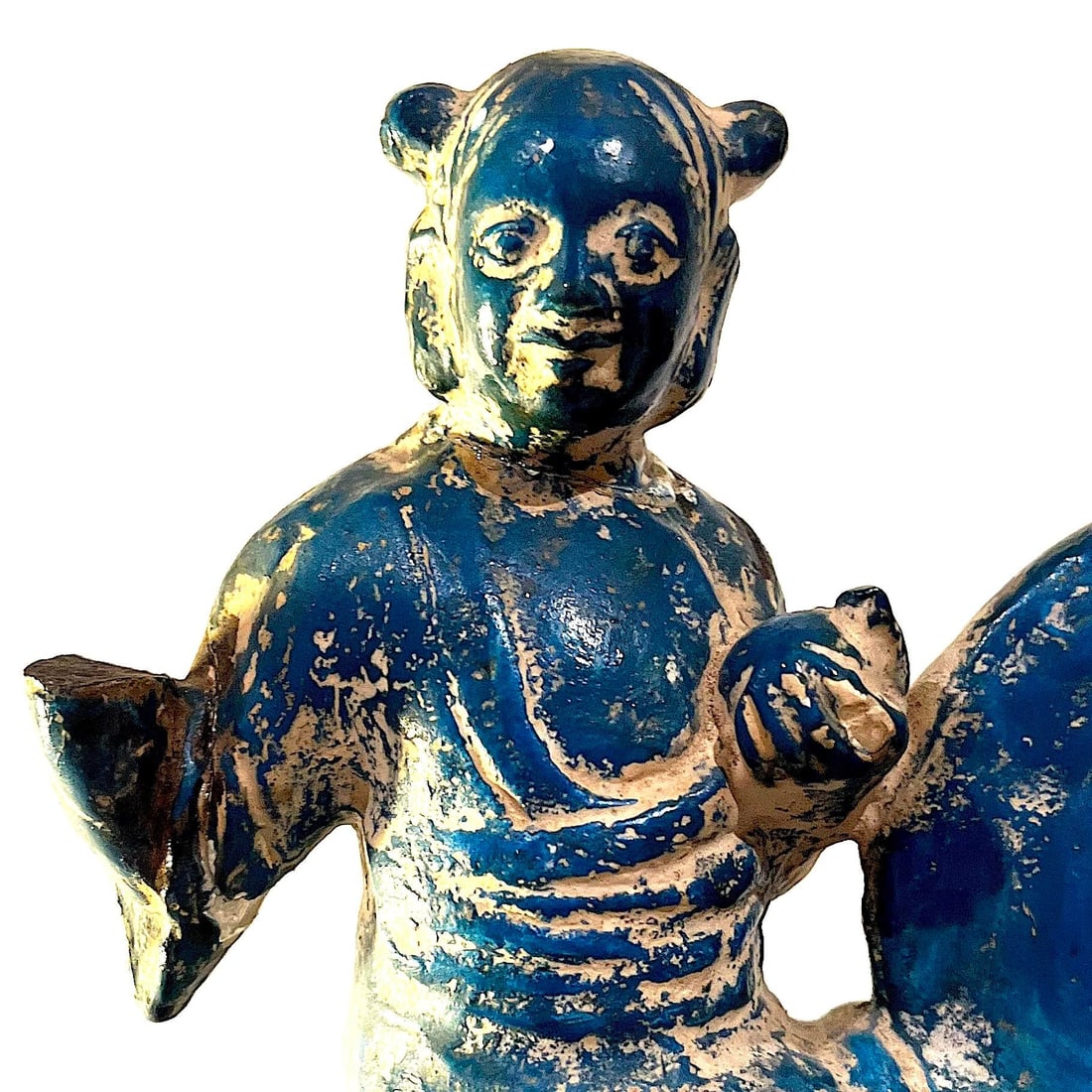 1950's Chinoiserie Stoneware Turquoise Teal Tang Warriors on Horses - Pair - 7