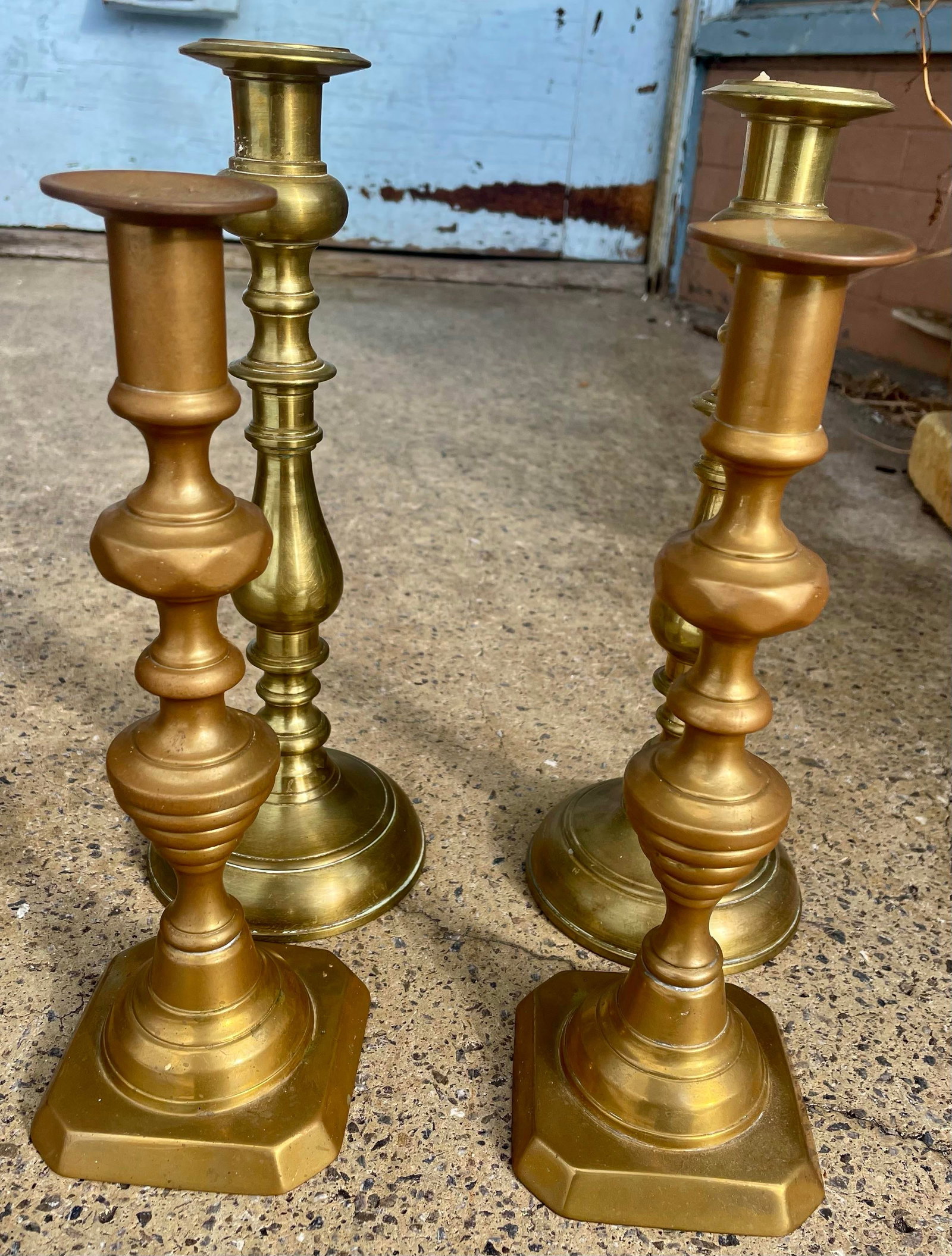 Two Pr Brass Bell Metal 19th C Georgian Candlesticks Holders 10 3/4" Beehive 12" - 2