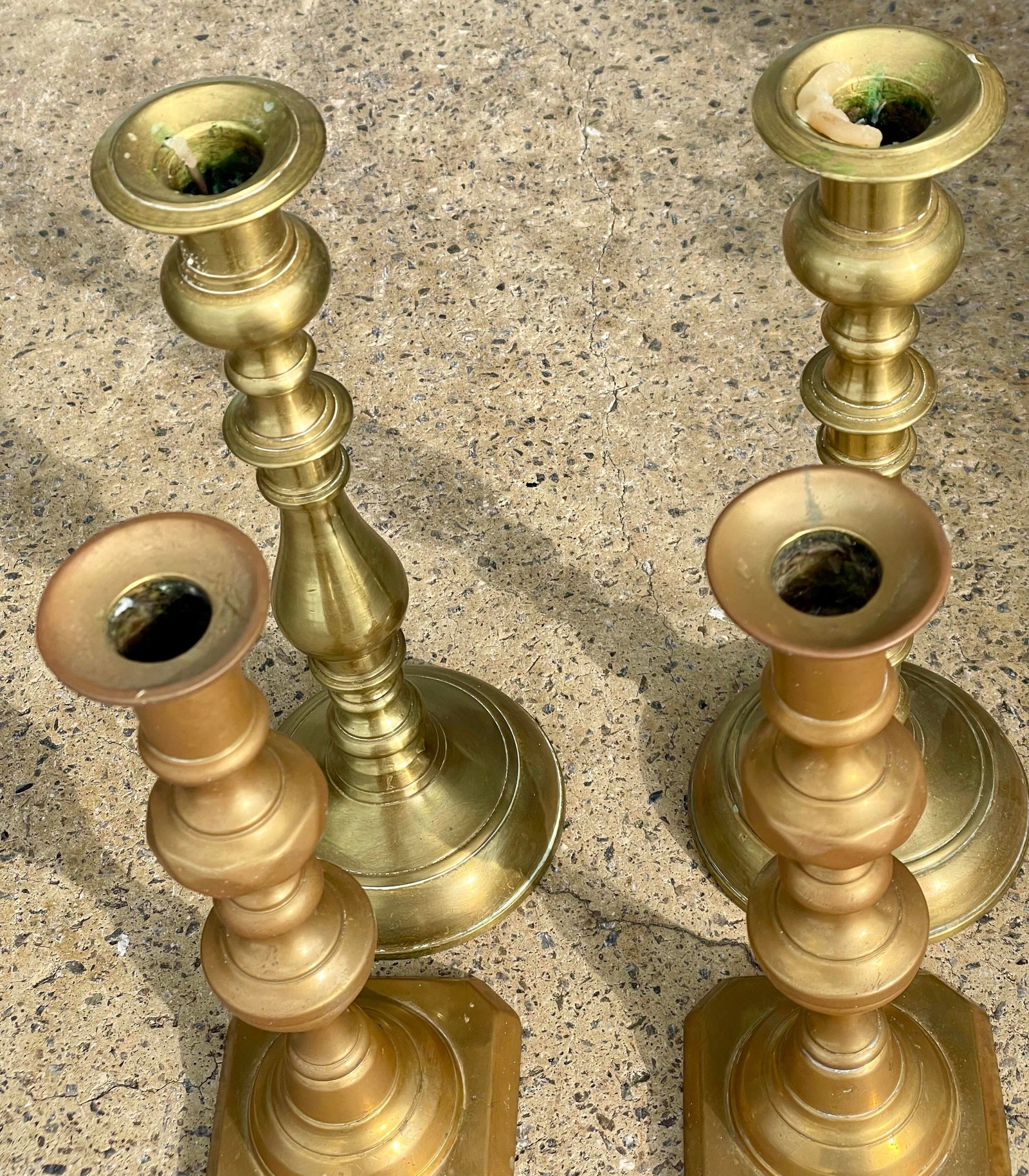 Two Pr Brass Bell Metal 19th C Georgian Candlesticks Holders 10 3/4" Beehive 12" - 3