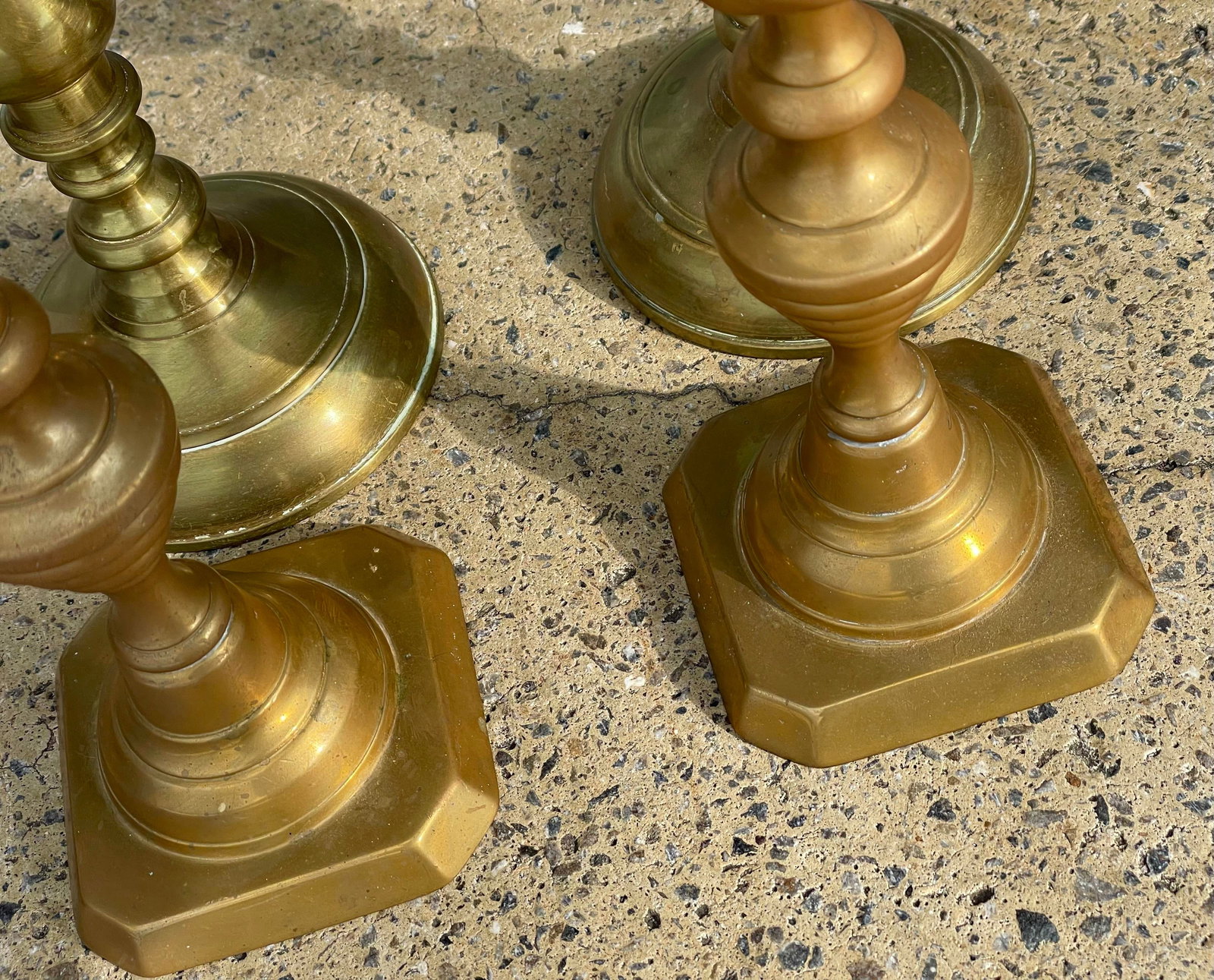 Two Pr Brass Bell Metal 19th C Georgian Candlesticks Holders 10 3/4" Beehive 12" - 7