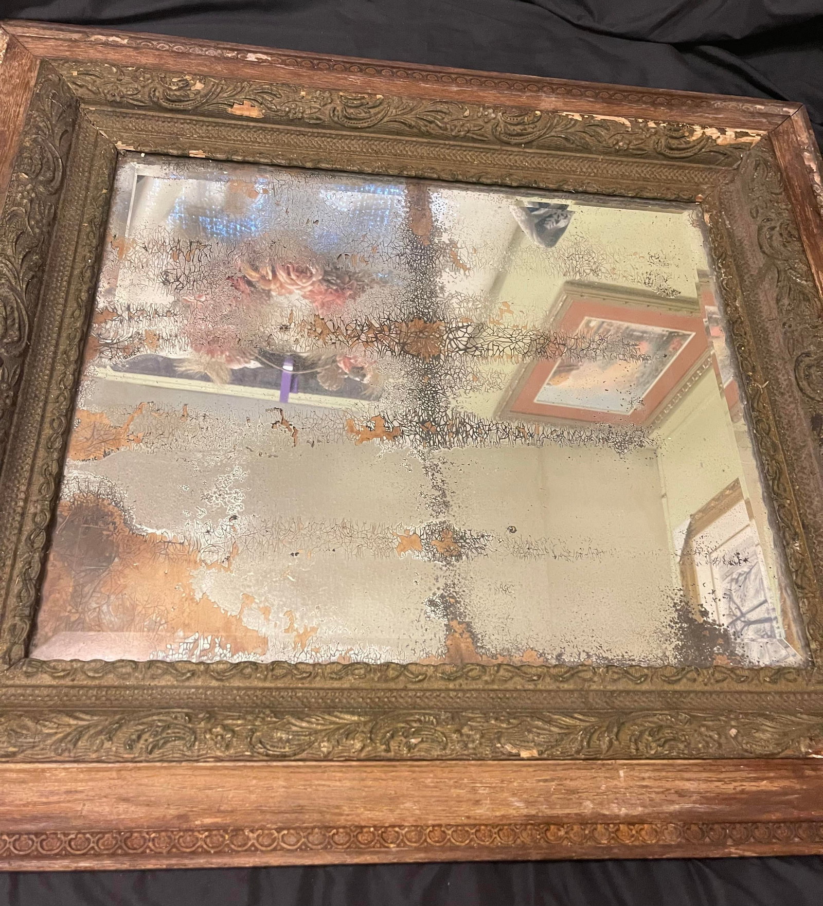 Antique Ornately Carved French Restoration Wooden Mirror W/ Hand Crafted Floral Motifs & a Natural A - 12