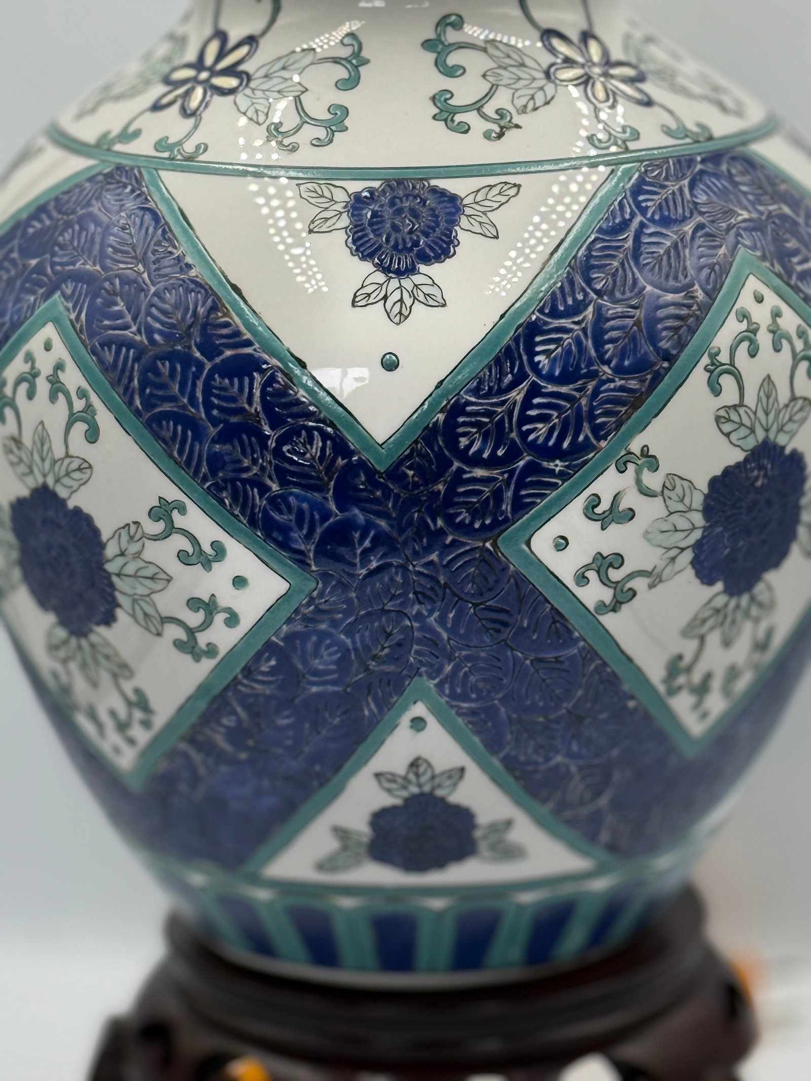 Vintage Blue & White Chinoiserie Ginger Jar Lamps With Custom Teal Linen Shades - a Pair - 8