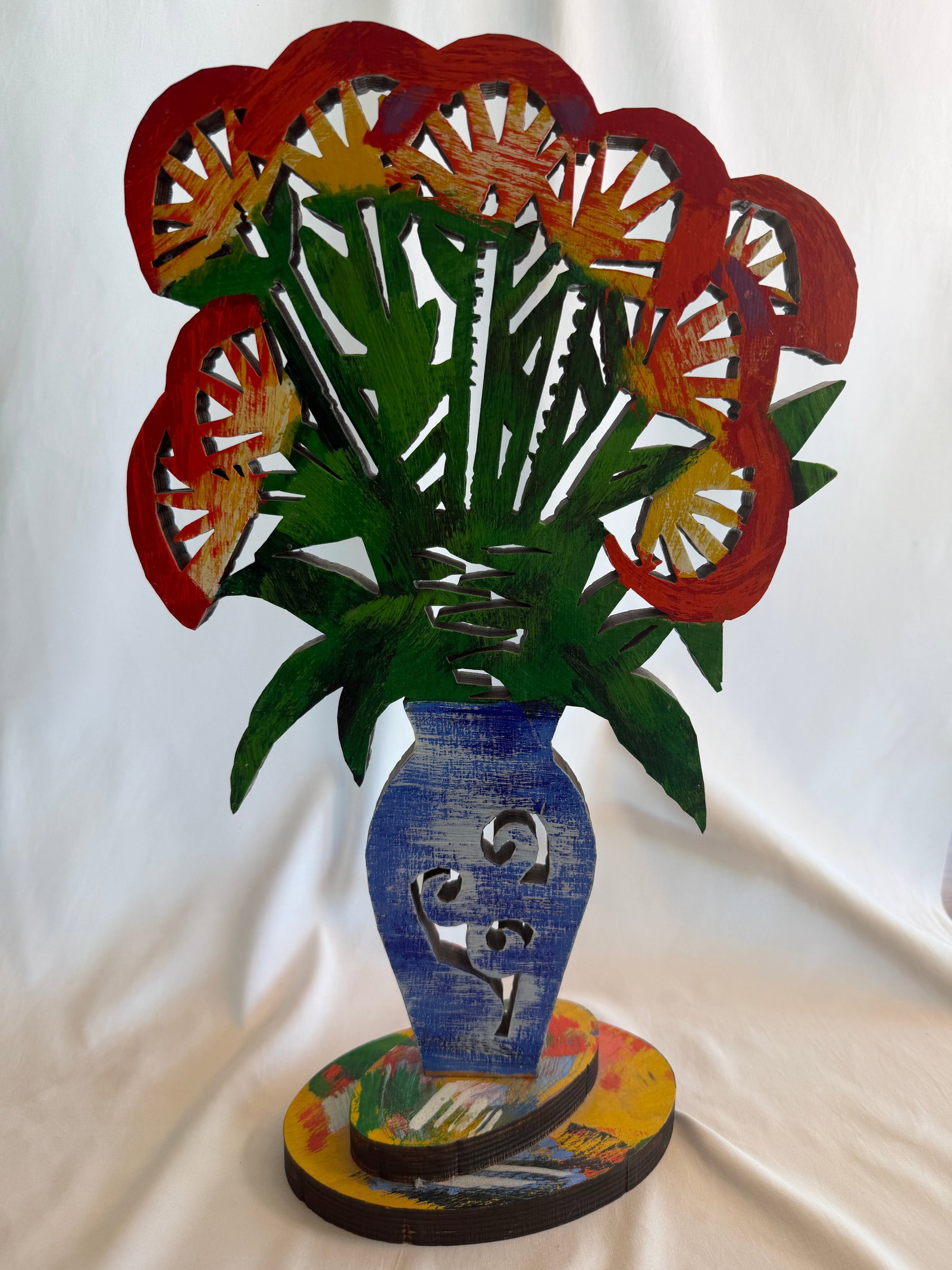 1990s David Gerstein Limited Edition Double-Sided Painted Wood Flower Sculpture, Signed & Numbered ( - 2