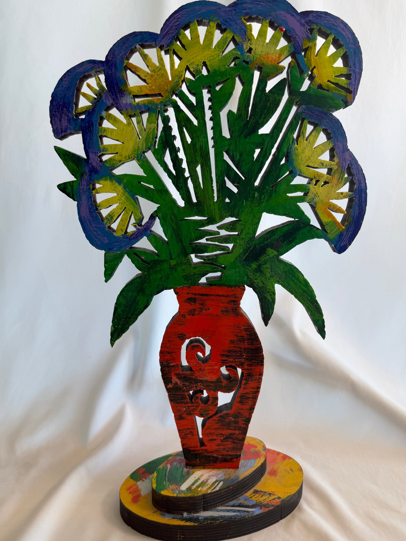 1990s David Gerstein Limited Edition Double-Sided Painted Wood Flower Sculpture, Signed & Numbered ( - 7