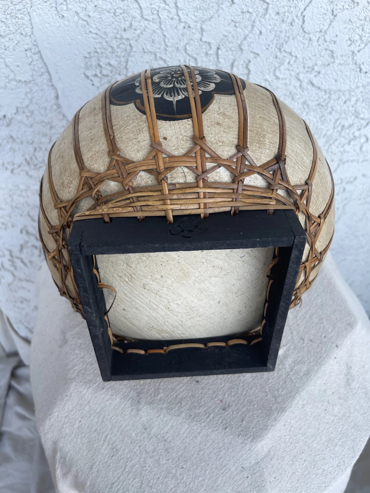 Vintage Asian Paper Mache Rattan Wrapped Container With Handle - 5