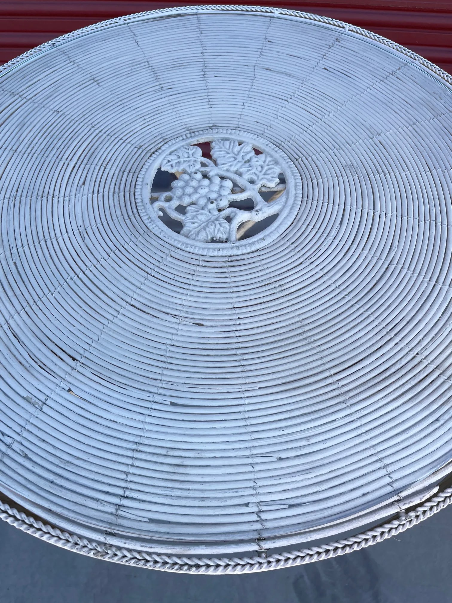 Vintage Wrought Iron Glass Top & Pencil Reed Garden Table - 2
