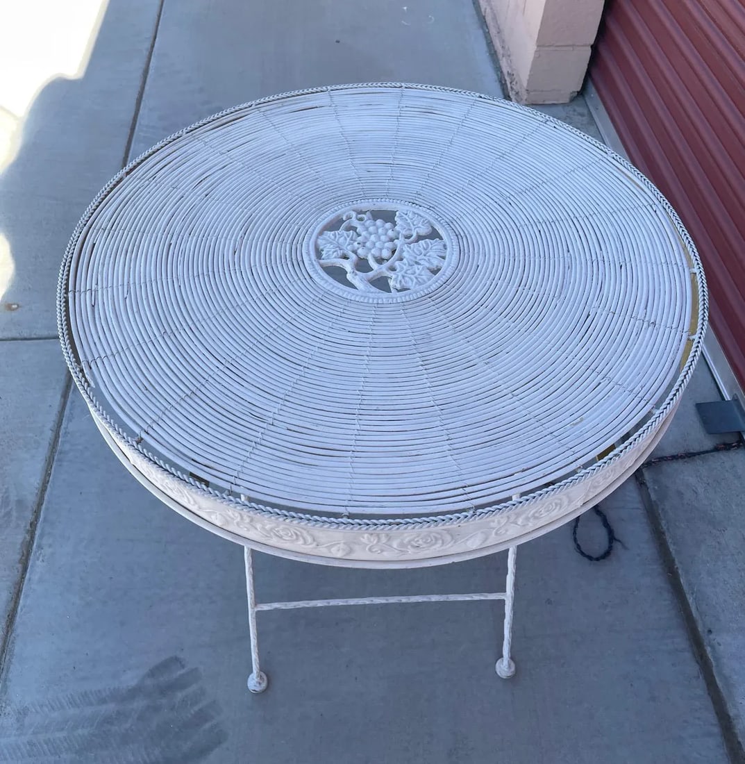 Vintage Wrought Iron Glass Top & Pencil Reed Garden Table - 5