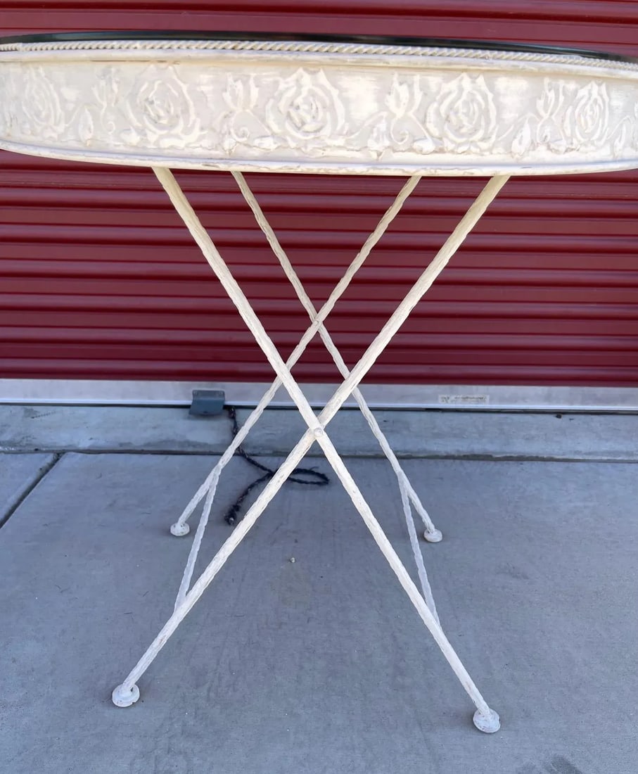 Vintage Wrought Iron Glass Top & Pencil Reed Garden Table - 7