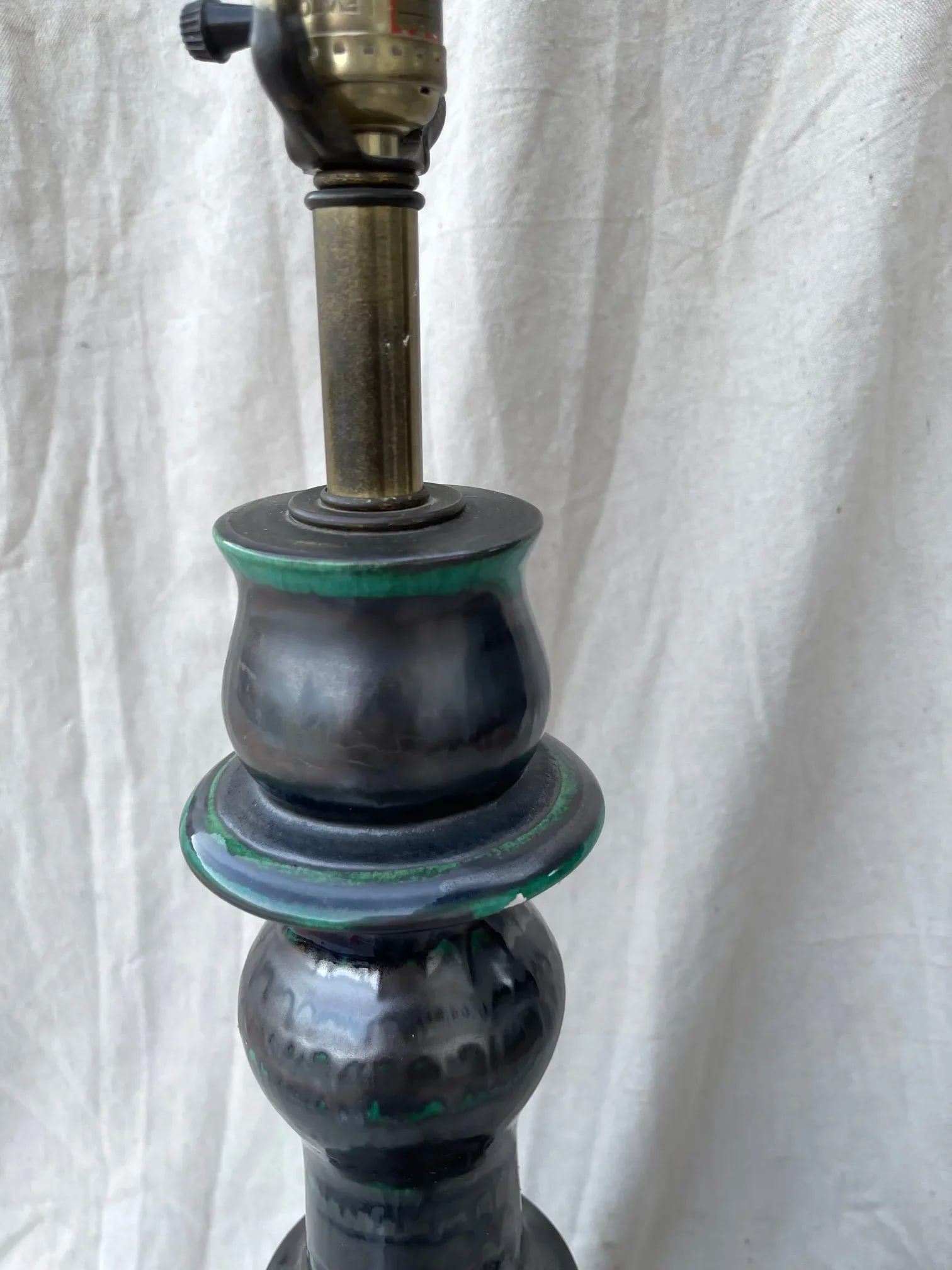 Mid-Century Modern Berger Triple Balaster Tall Gunmetal Gray Drip Glazed Table Lamp - 10