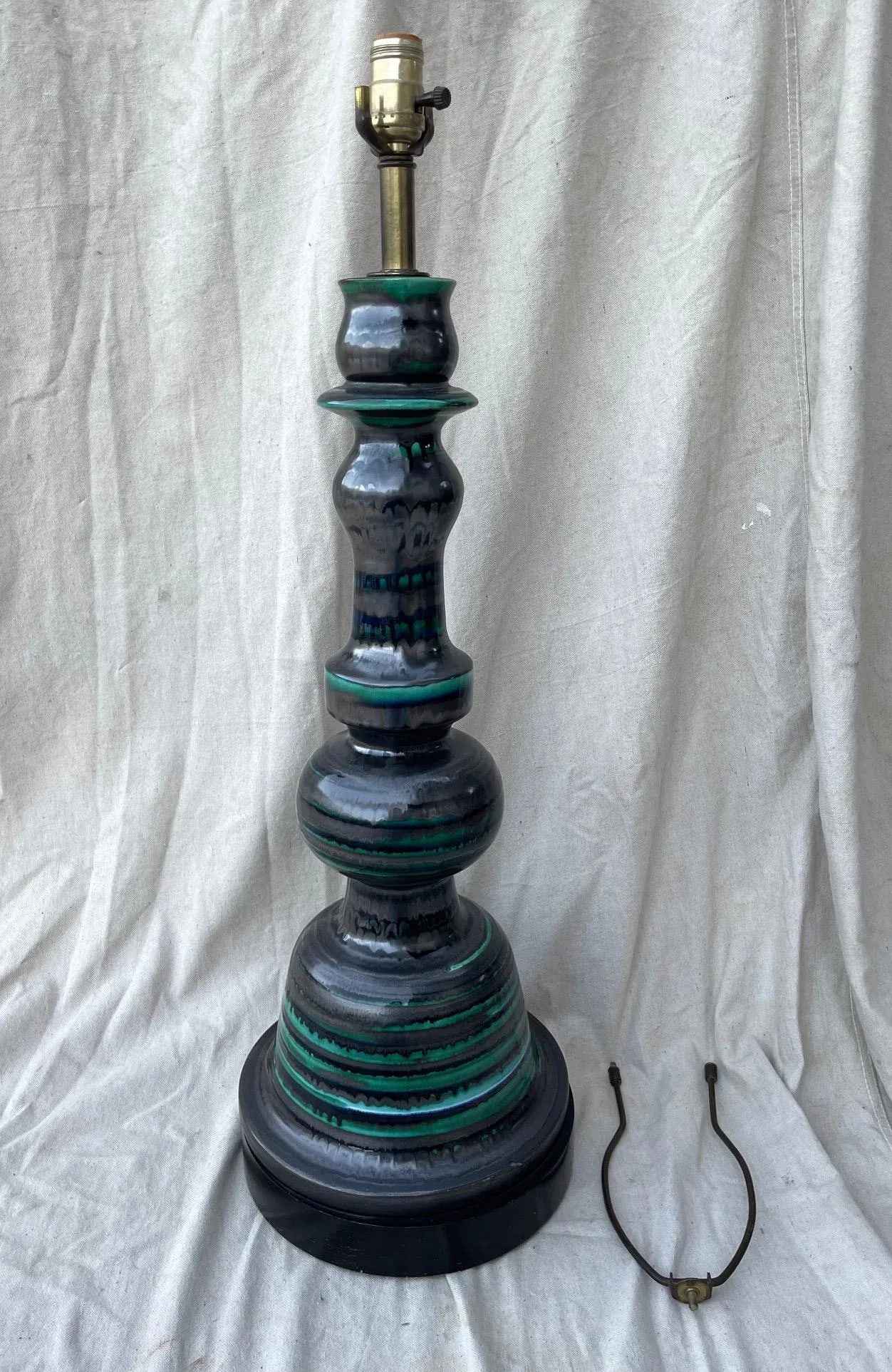 Mid-Century Modern Berger Triple Balaster Tall Gunmetal Gray Drip Glazed Table Lamp - 12