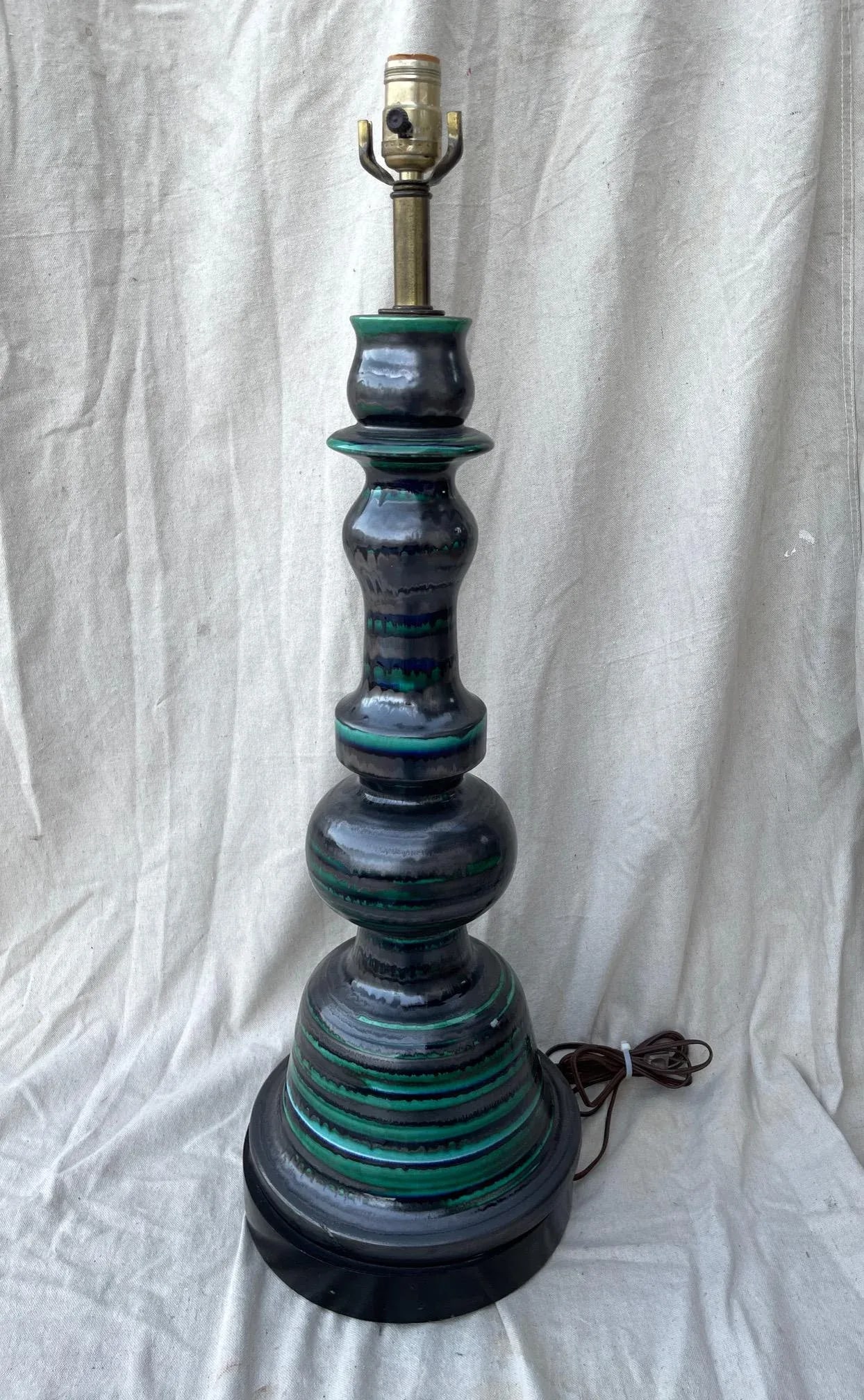 Mid-Century Modern Berger Triple Balaster Tall Gunmetal Gray Drip Glazed Table Lamp - 2