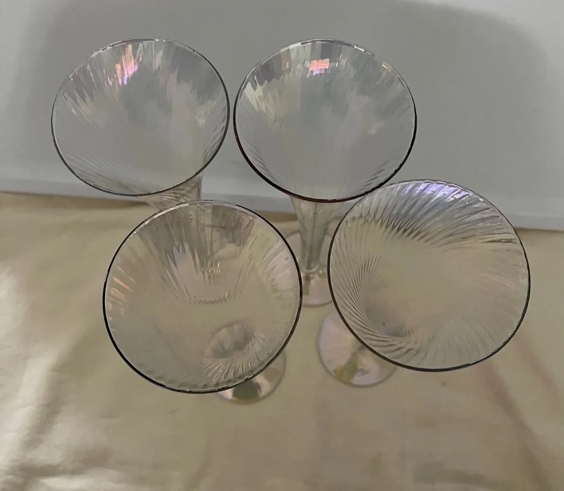 1980s Iridescent Crystal Swirl Champagne Flutes- Set of 4 - 6