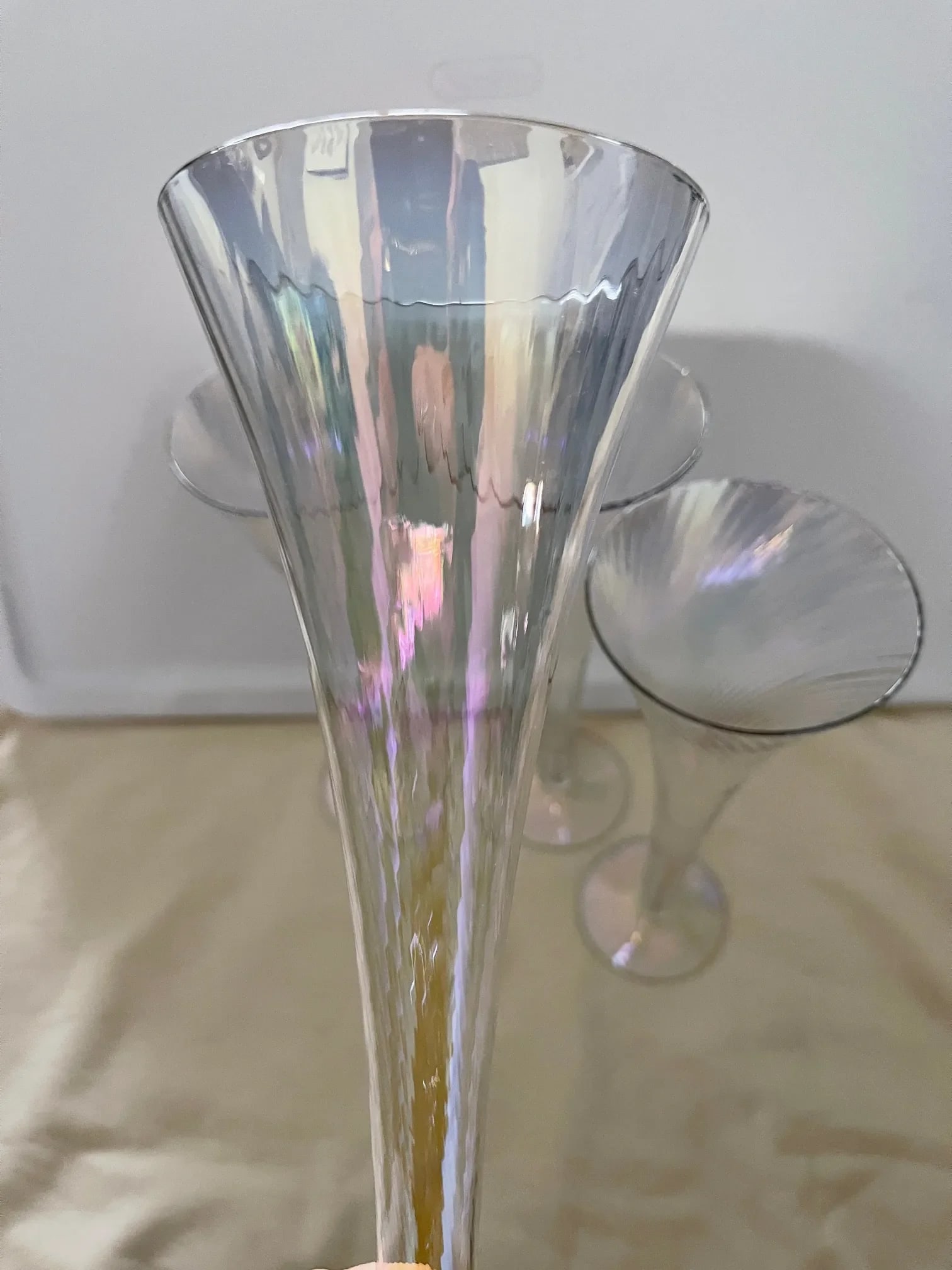 1980s Iridescent Crystal Swirl Champagne Flutes- Set of 4 - 7