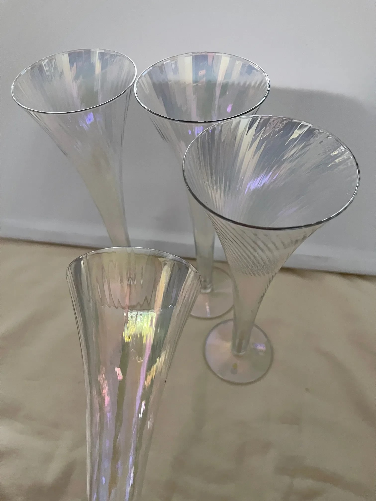 1980s Iridescent Crystal Swirl Champagne Flutes- Set of 4 - 8