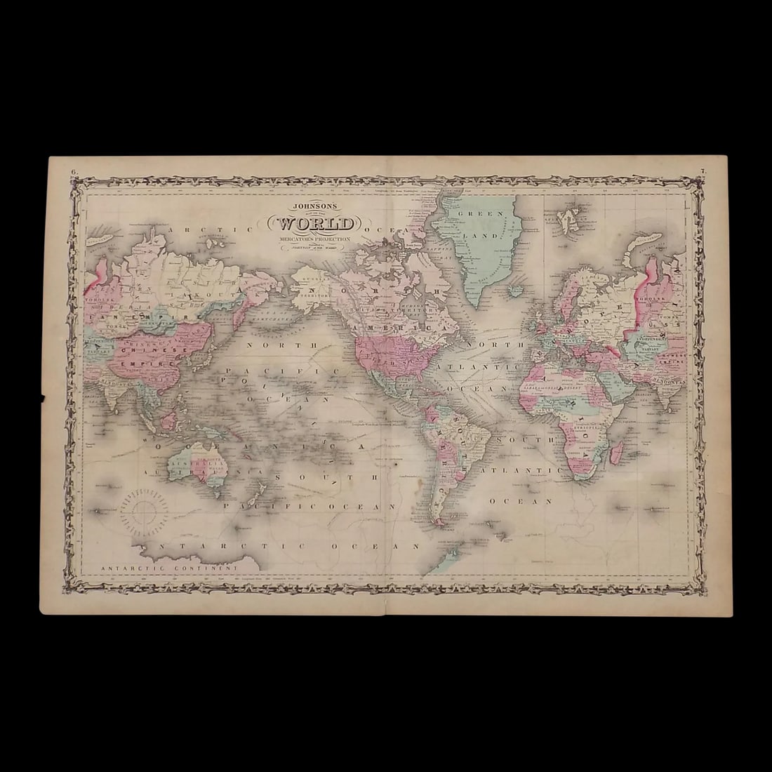 1864 Map of the World on Mercator Projection by Johnson (1 of 7)