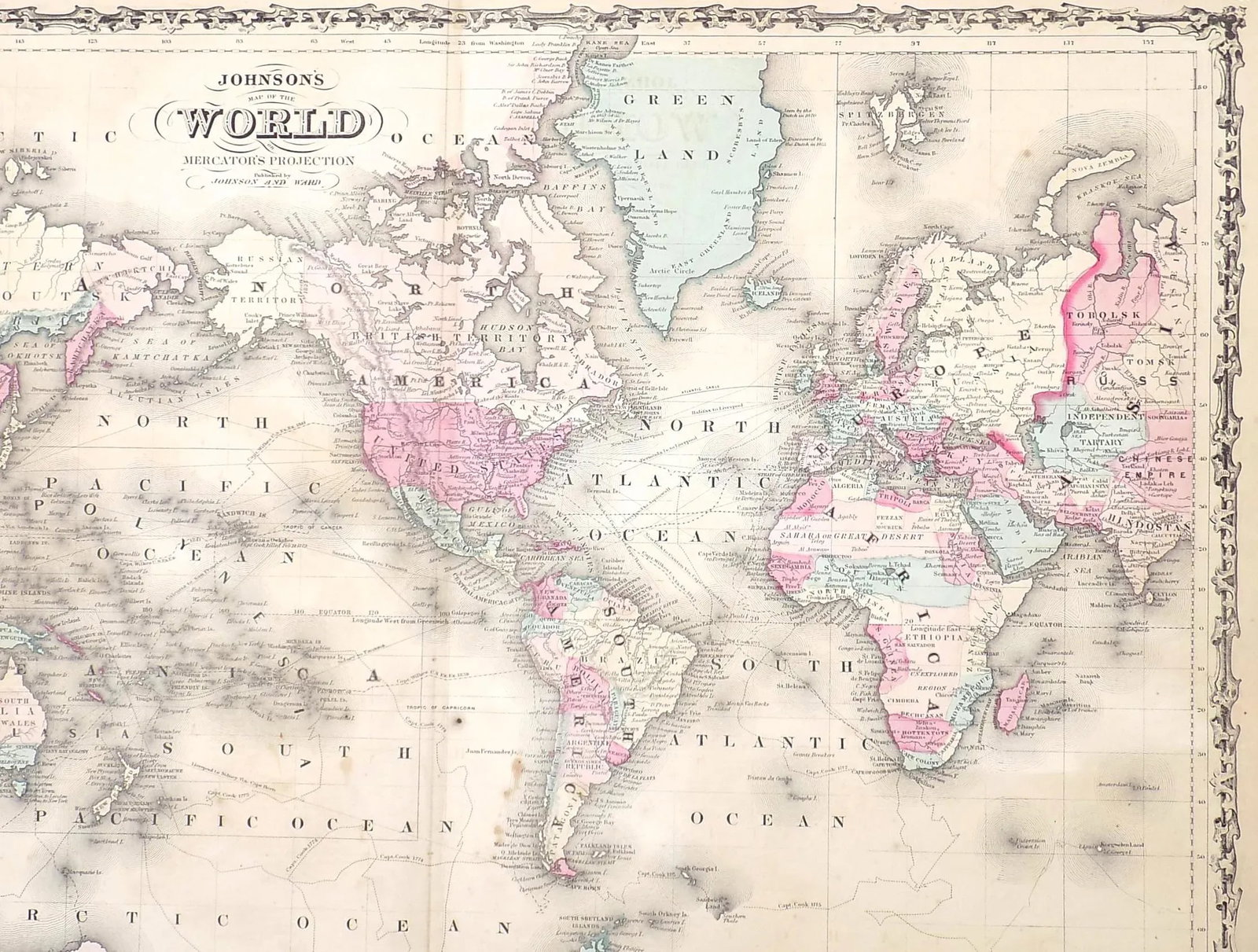 1864 Map of the World on Mercator Projection by Johnson - 5