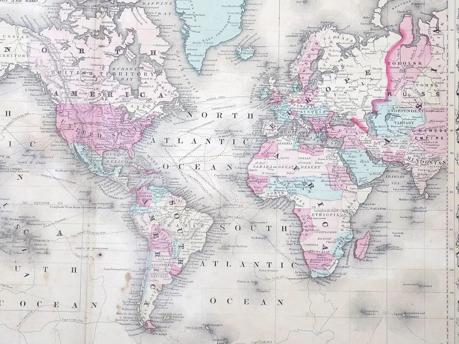 1864 Map of the World on Mercator Projection by Johnson - 6