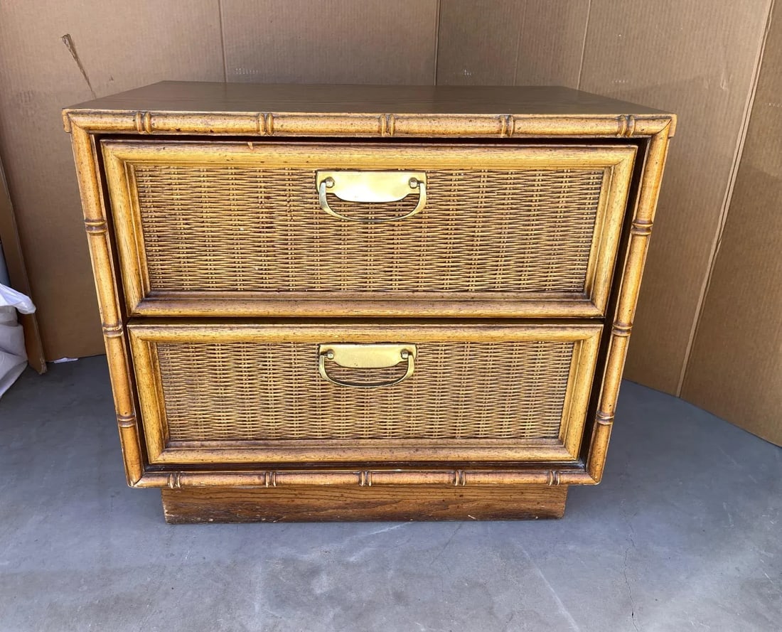 Vintage Mid-Century Thomasville Faux Bamboo 2 Drawer Nightstand - 7
