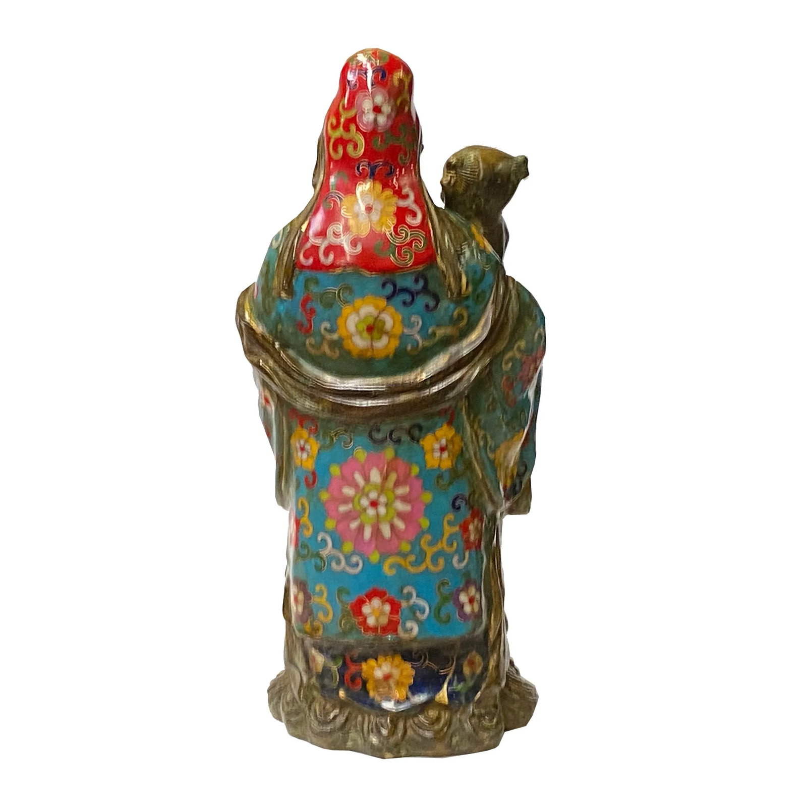 Vintage Metal Blue Yellow Enamel Cloisonné Fok Lok Shou Statue Set - 4