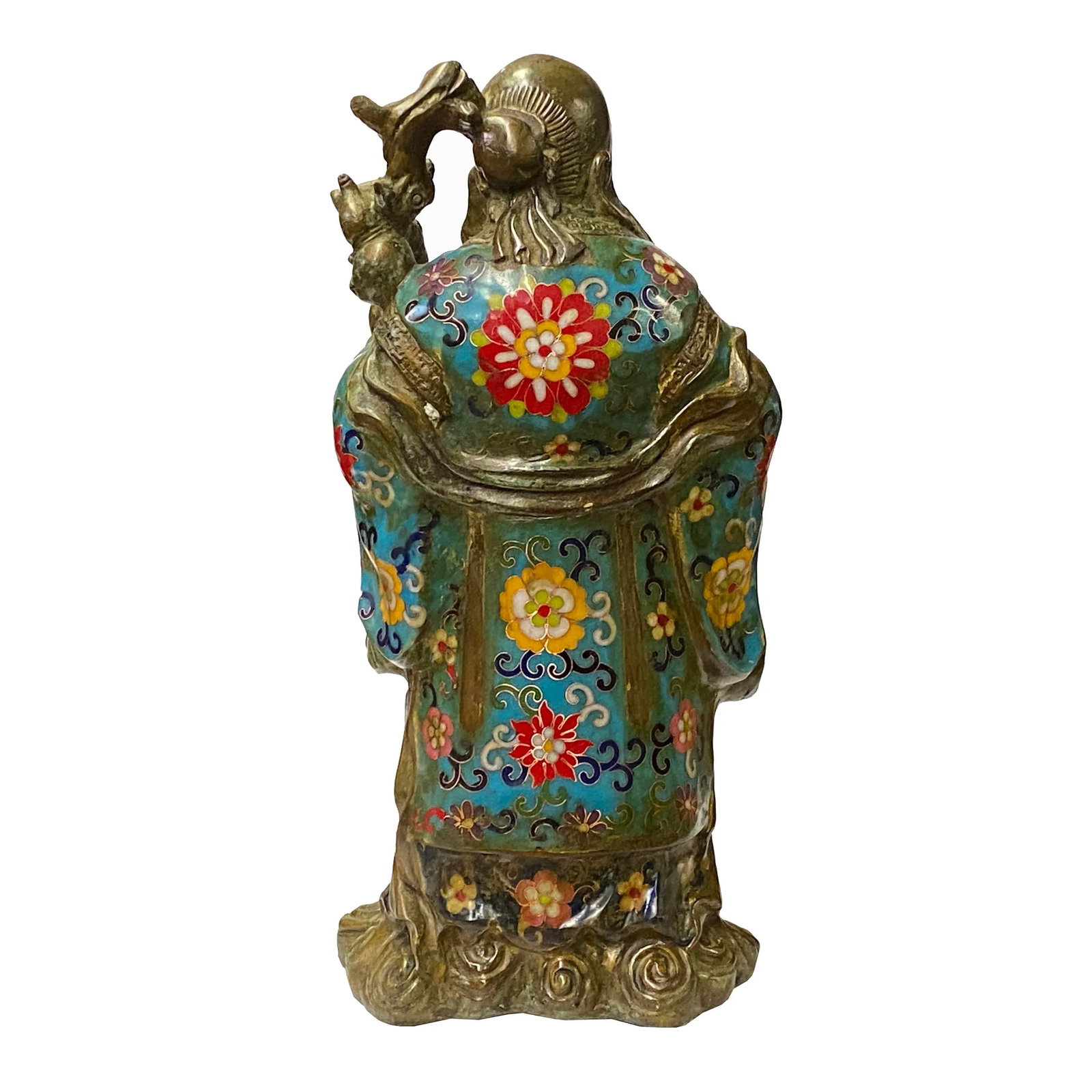 Vintage Metal Blue Yellow Enamel Cloisonné Fok Lok Shou Statue Set - 8