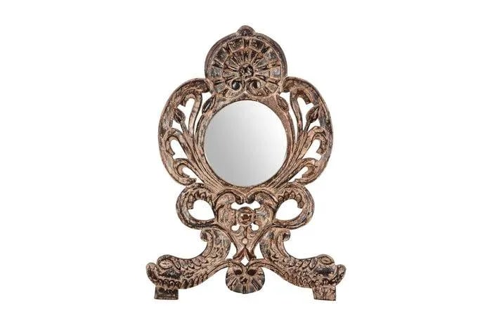 Vintage Carved Distressed Wood Accent Wall Mirror - 3