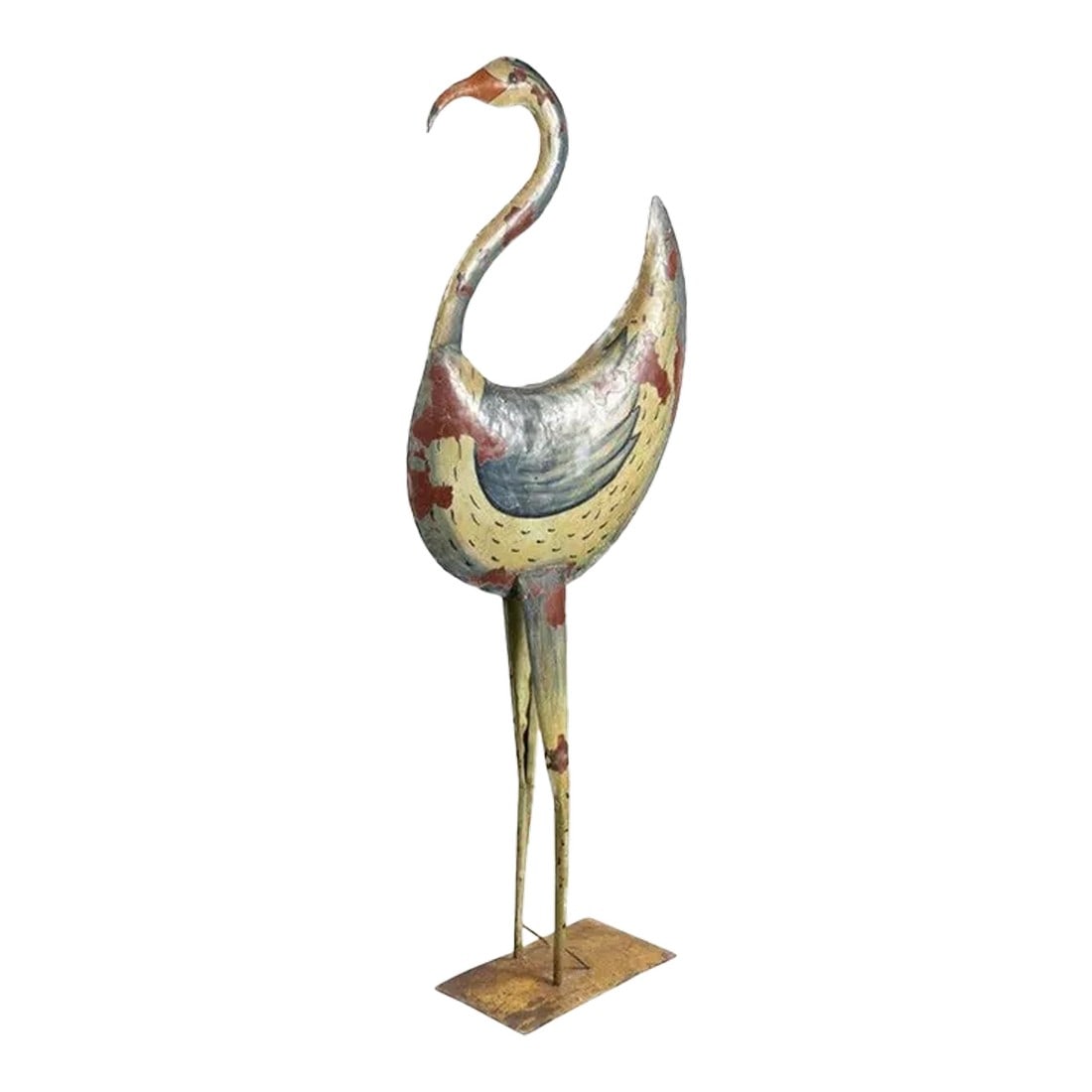 Contemporary Hand Painted Metal Bird: Dimensions: 20" W x 8" D x 52" H Whimsical Hand Painted Metal Bird Condition: Alterations: Unknown Imperfections: Some Imperfections Condition Notes: This piece is handcrafted by artisans using