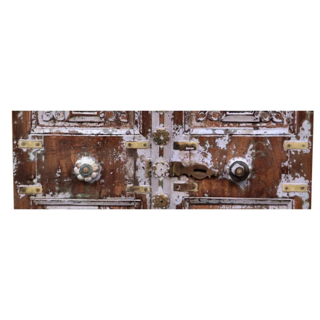 Vintage Lavender Color Patina Carved Teak & Brass Window - 4