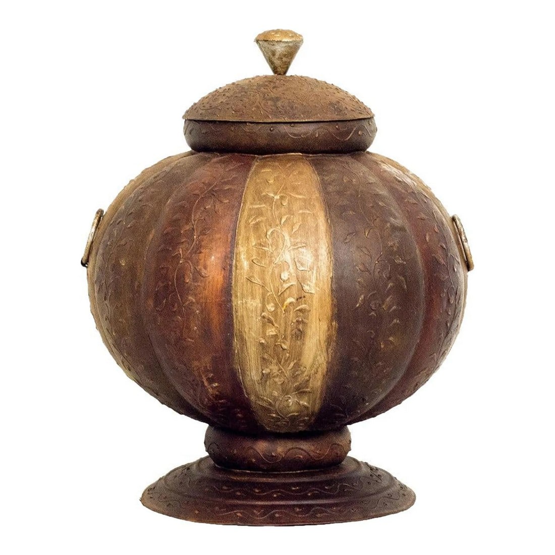 Vintage Metal Decorative 24" Tall Round Vase With Lid | Copper Gold Color Decorative Pot Container | (1 of 4)