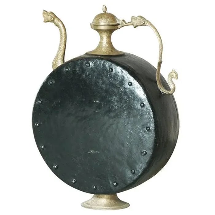 Vintage Large Metal Vessel With Spout | Iron Brass Decorative Indian Surahi | 25" Tall Accent Decor - 4