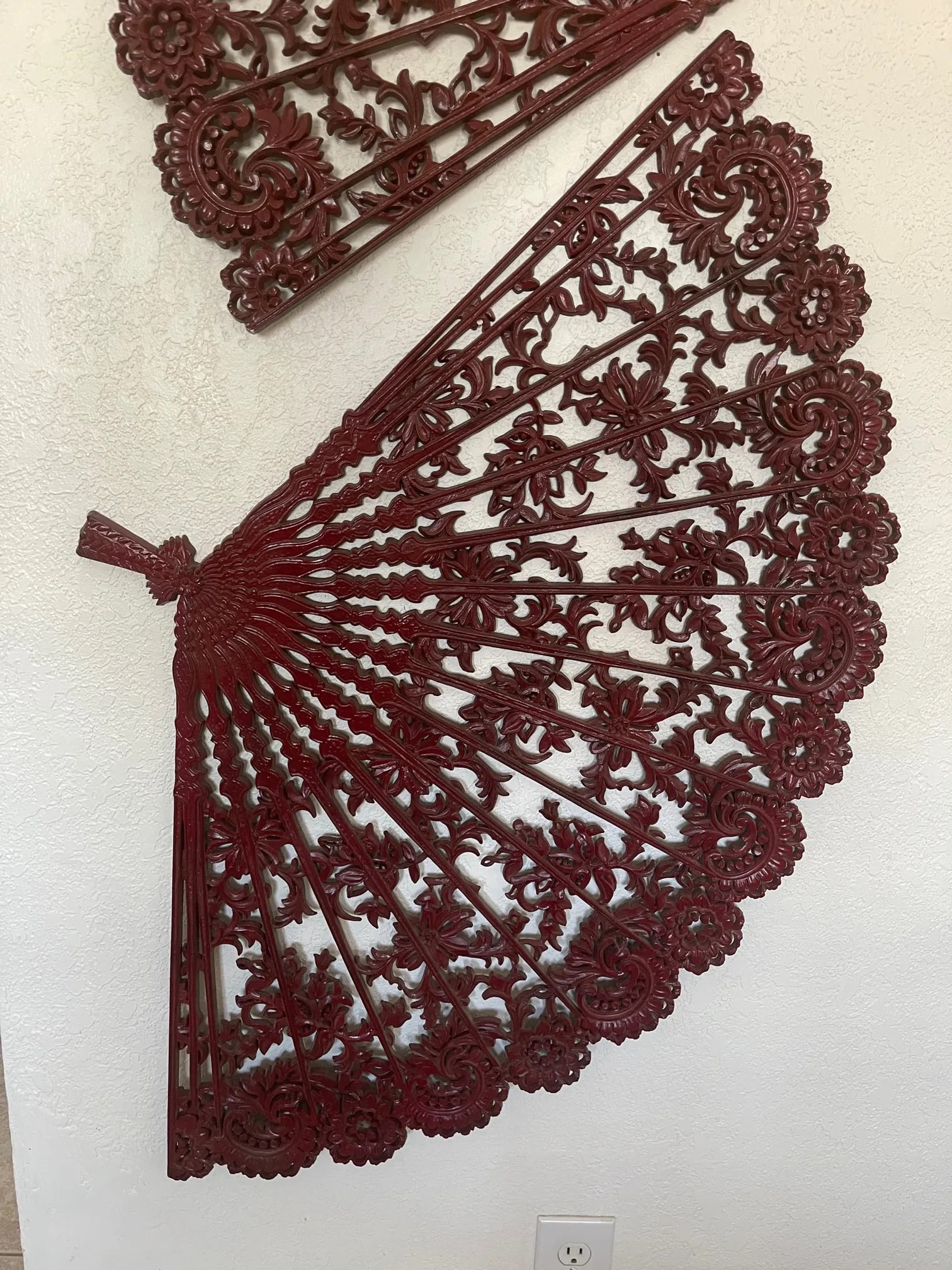 2 Vintage Burwood Homco Asian Wall Plaque Fans - 2