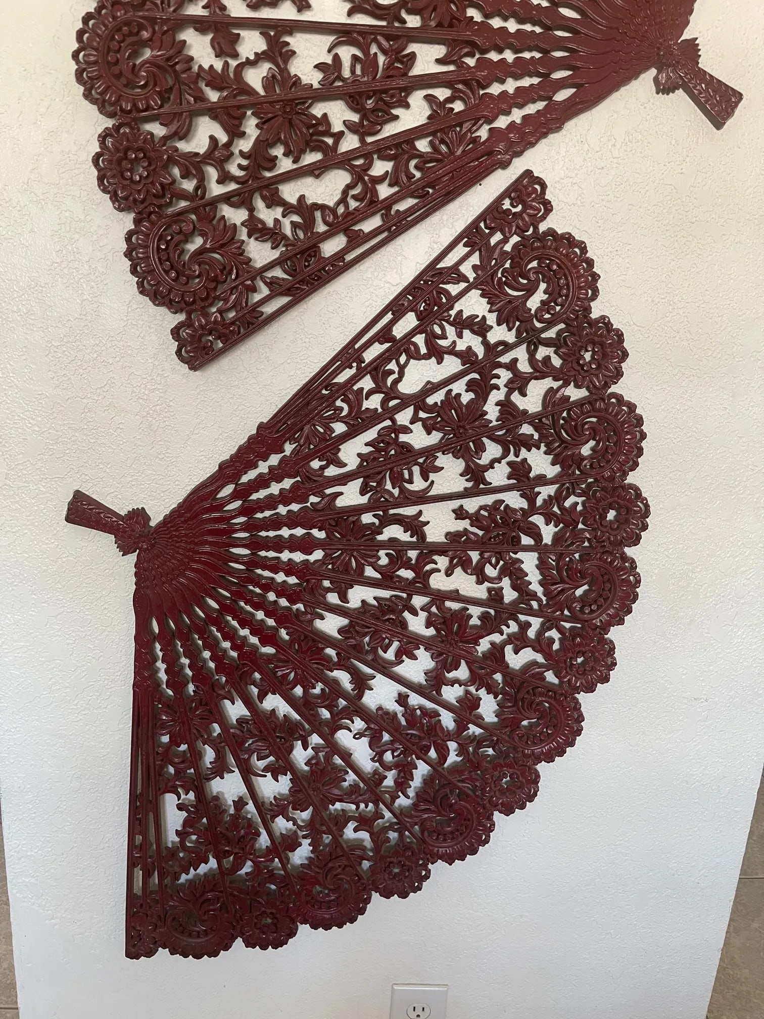 2 Vintage Burwood Homco Asian Wall Plaque Fans - 5