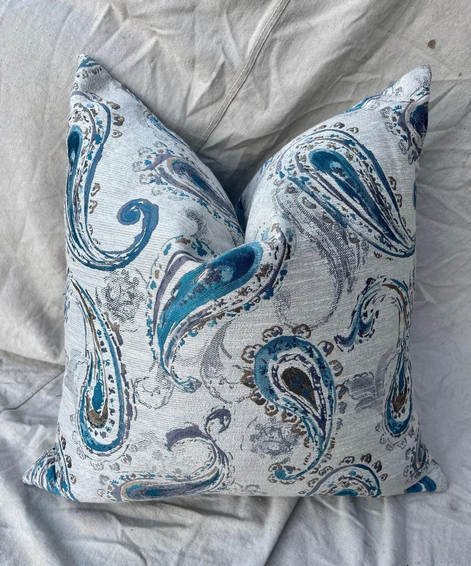 D.VKap Silver Gray/Teal Paisley Throw Pillow - 5