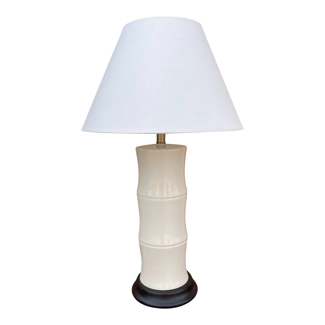 Crackle Glazed Ceramic Bamboo Table Lamp W/Shade (1 of 8)