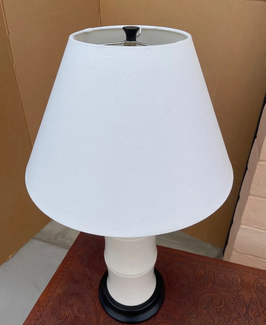 Crackle Glazed Ceramic Bamboo Table Lamp W/Shade - 2